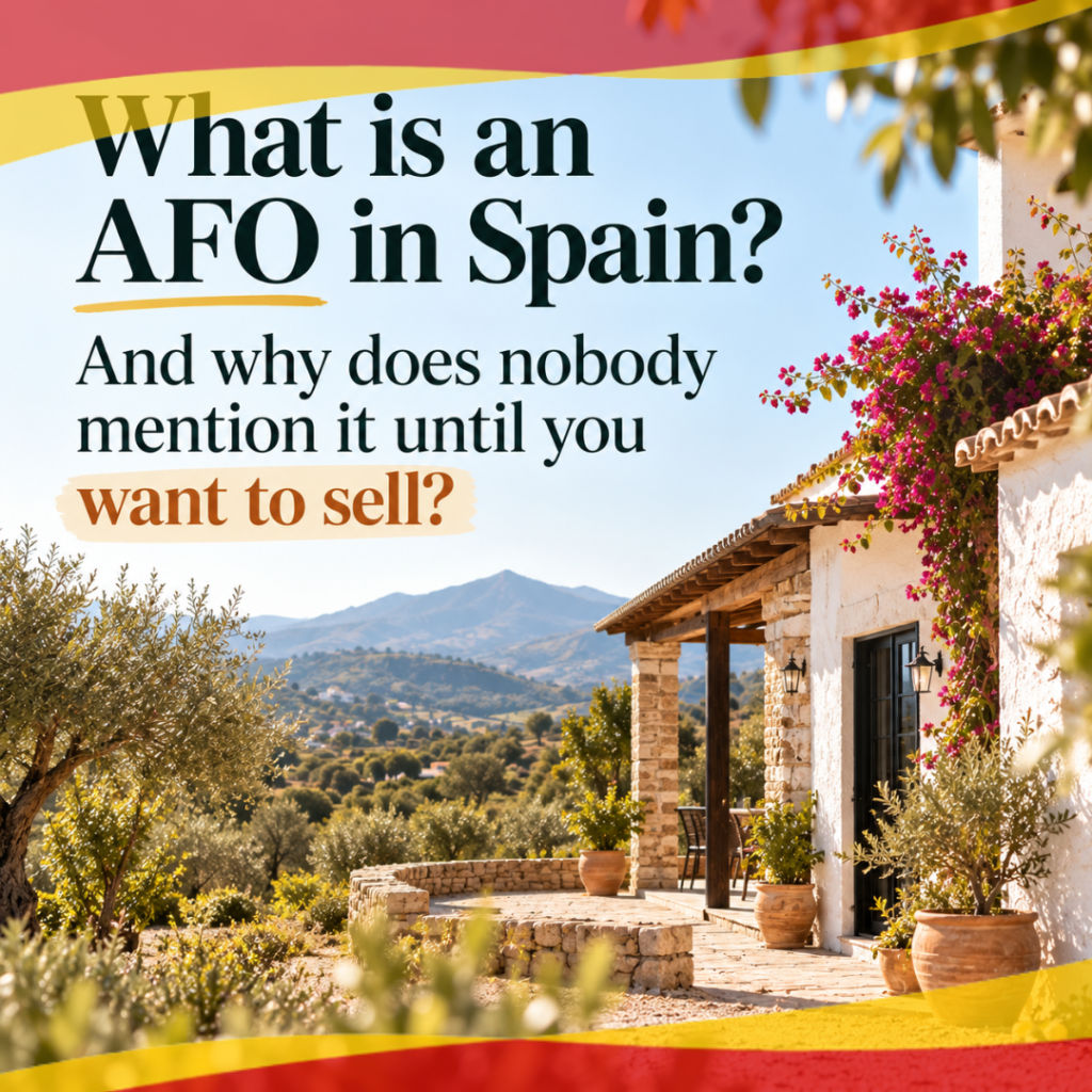 Rural property in Andalucía with owners and a property professional, illustrating questions about AFO status before selling.